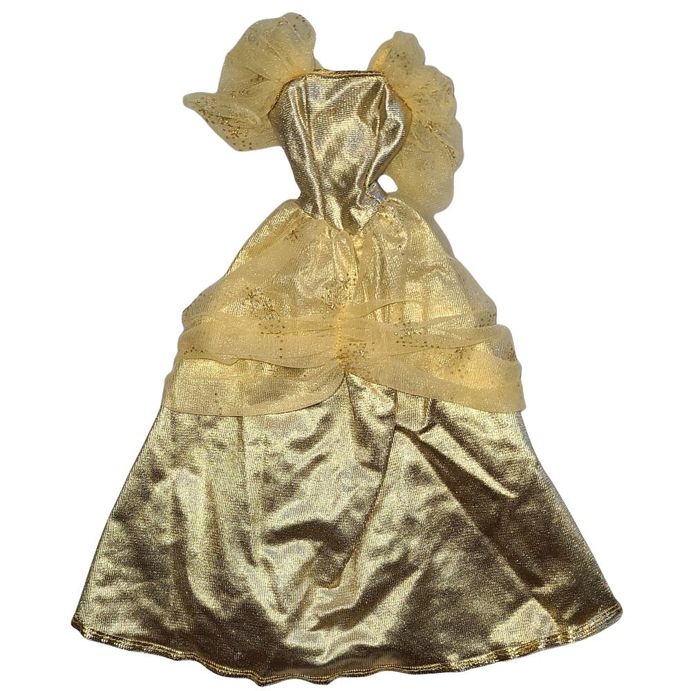 Barbie Size Gold Chiffon Sleeve Formal Gown Doll Dress 11.5 Inch